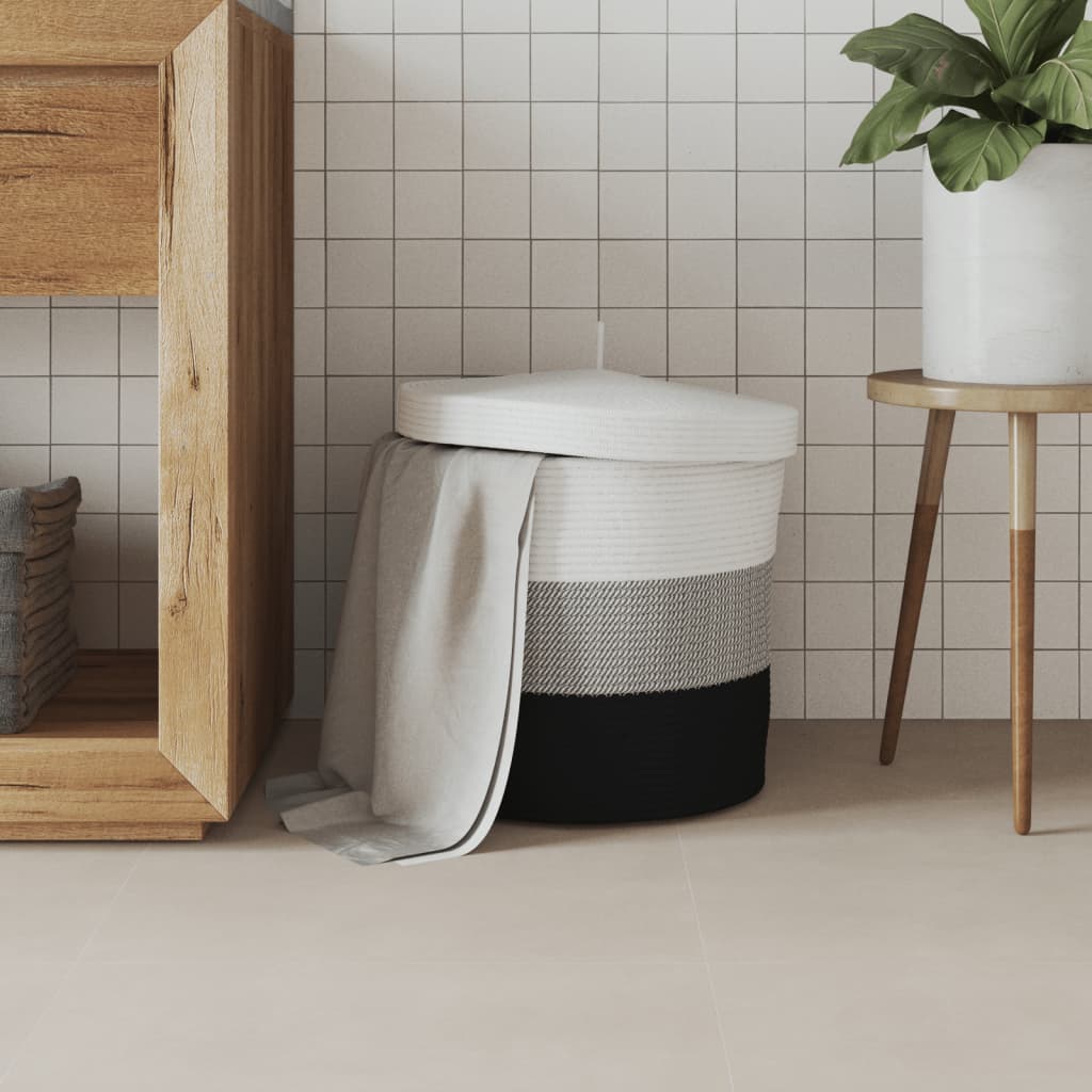 Panier de rangement Vidaxl avec couvercle Ø 40x35 cm Coton blanc et noir