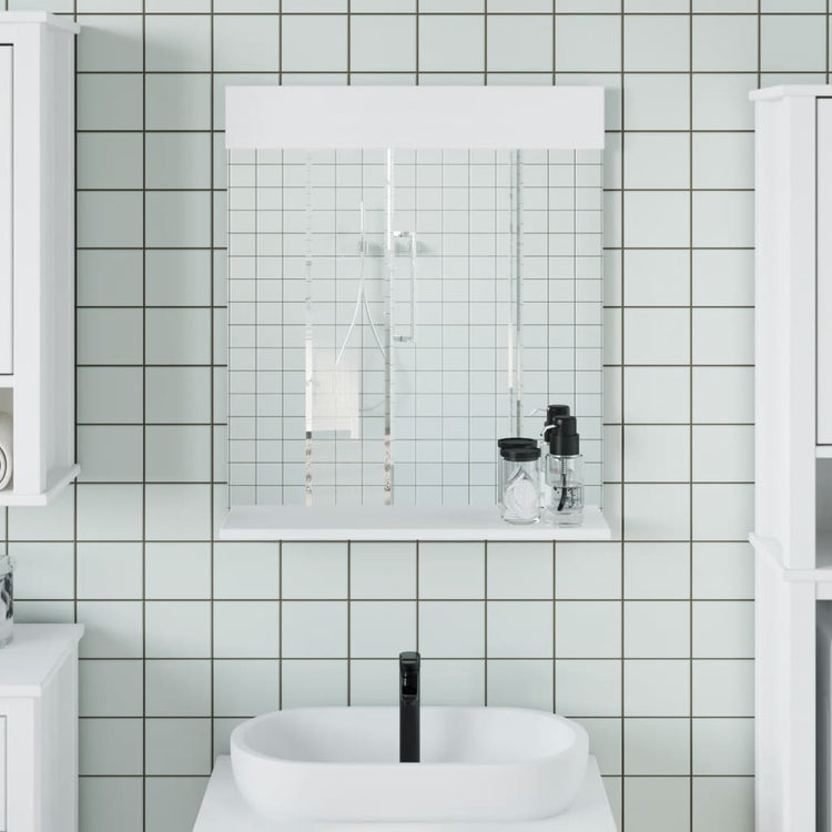VidaXL miroir de salle de bain avec étagère montagne 60x12x70 cm bois massif blanc
