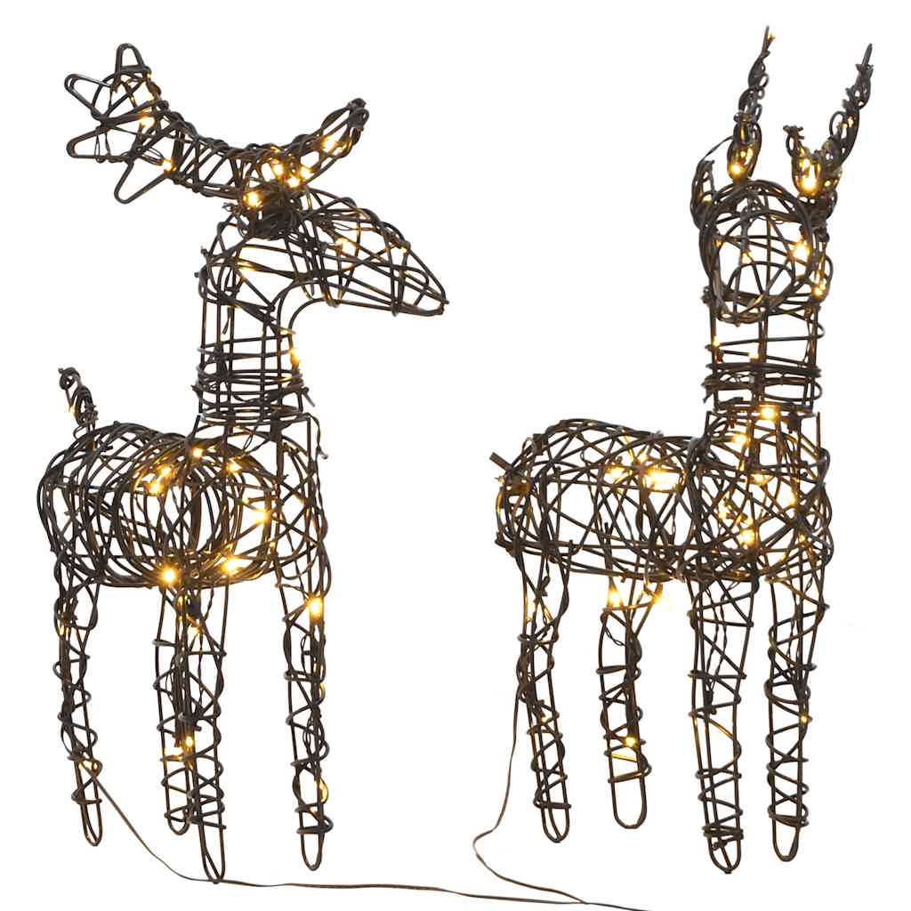 Vidaxl Christmas Decorations Reindeer 2 St 80 LEDS RATTAN WHITE