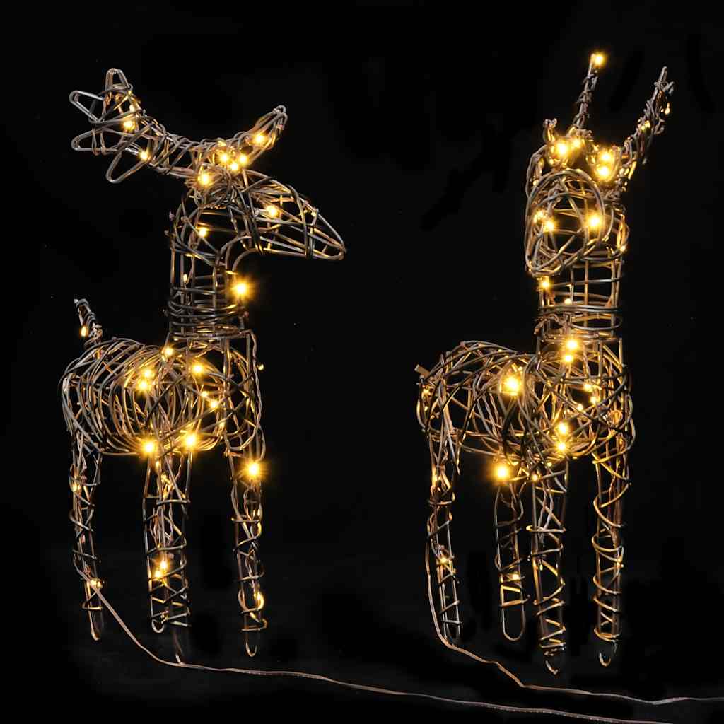Vidaxl Christmas Decorations Reindeer 2 St 80 LEDS RATTAN WHITE
