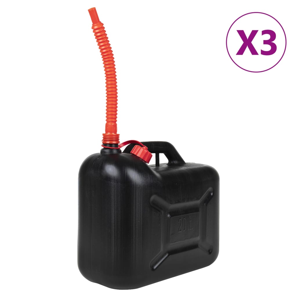 VIDAXL CARBURANTS 3 ST avec buse flexible noire 20 L Plastique