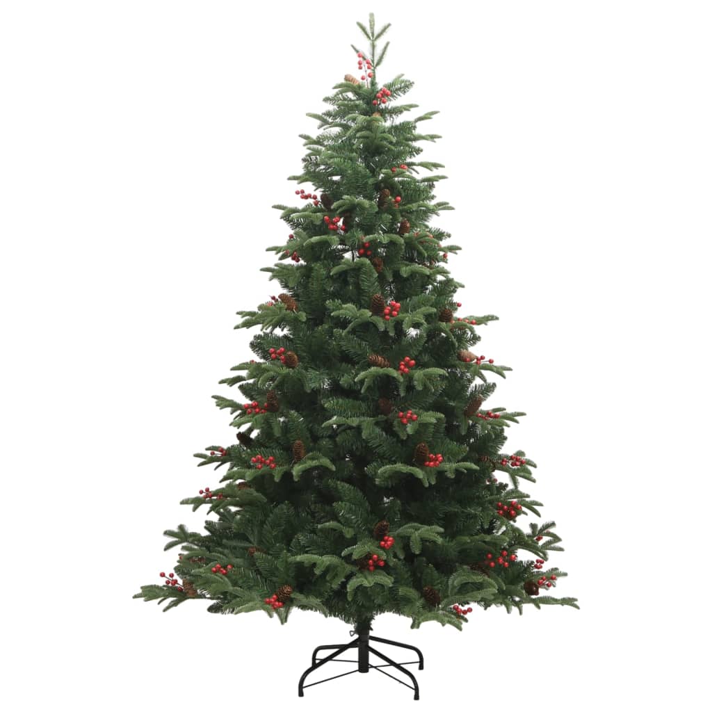 Vidaxl kunstkerstboom avec charnières pins et baies 210 cm