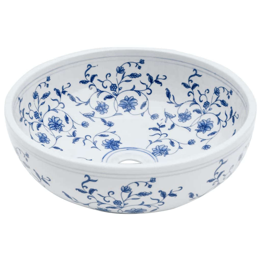Vidaxx évier à poser rond φ41x14 cm céramique blanc et bleu