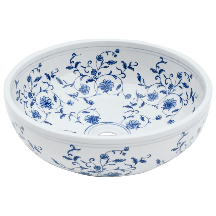 Vidaxx évier à poser rond φ41x14 cm céramique blanc et bleu