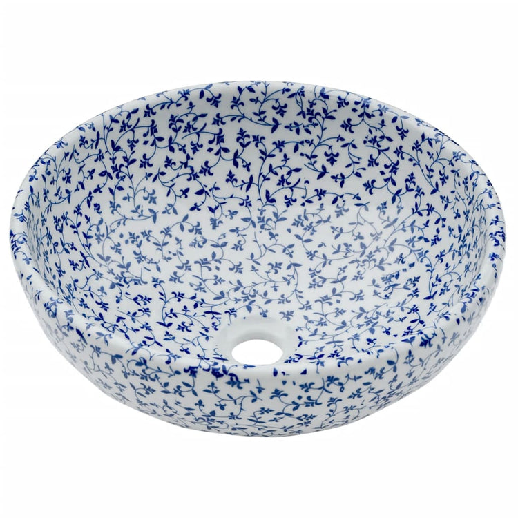 Vidaxx évier à poser rond φ41x14 cm céramique blanc et bleu