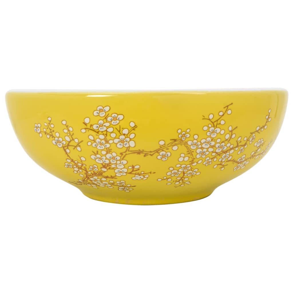 La couche Vidaxl étaitker rond φ41x14 cm en céramique blanc et jaune