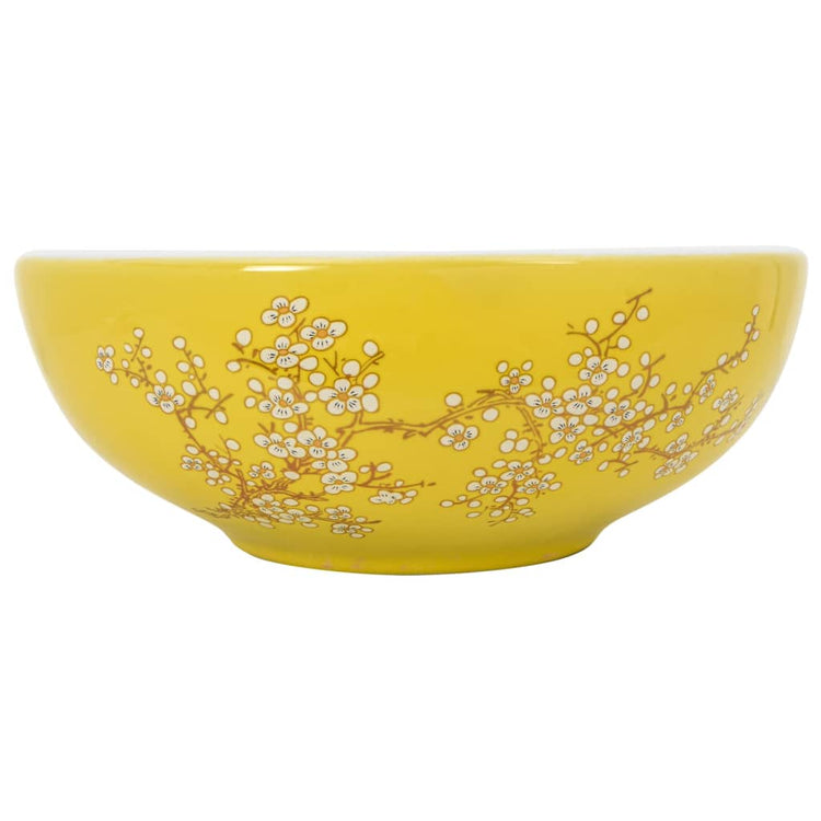 La couche Vidaxl étaitker rond φ41x14 cm en céramique blanc et jaune