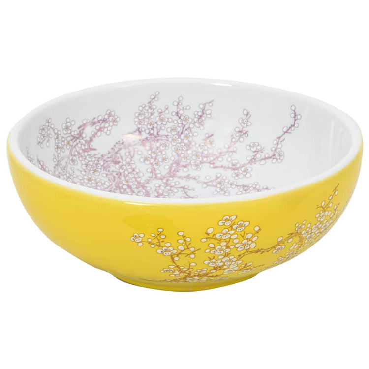La couche Vidaxl étaitker rond φ41x14 cm en céramique blanc et jaune