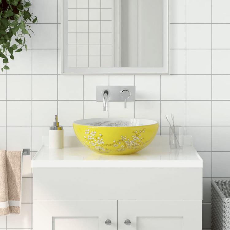 La couche Vidaxl étaitker rond φ41x14 cm en céramique blanc et jaune