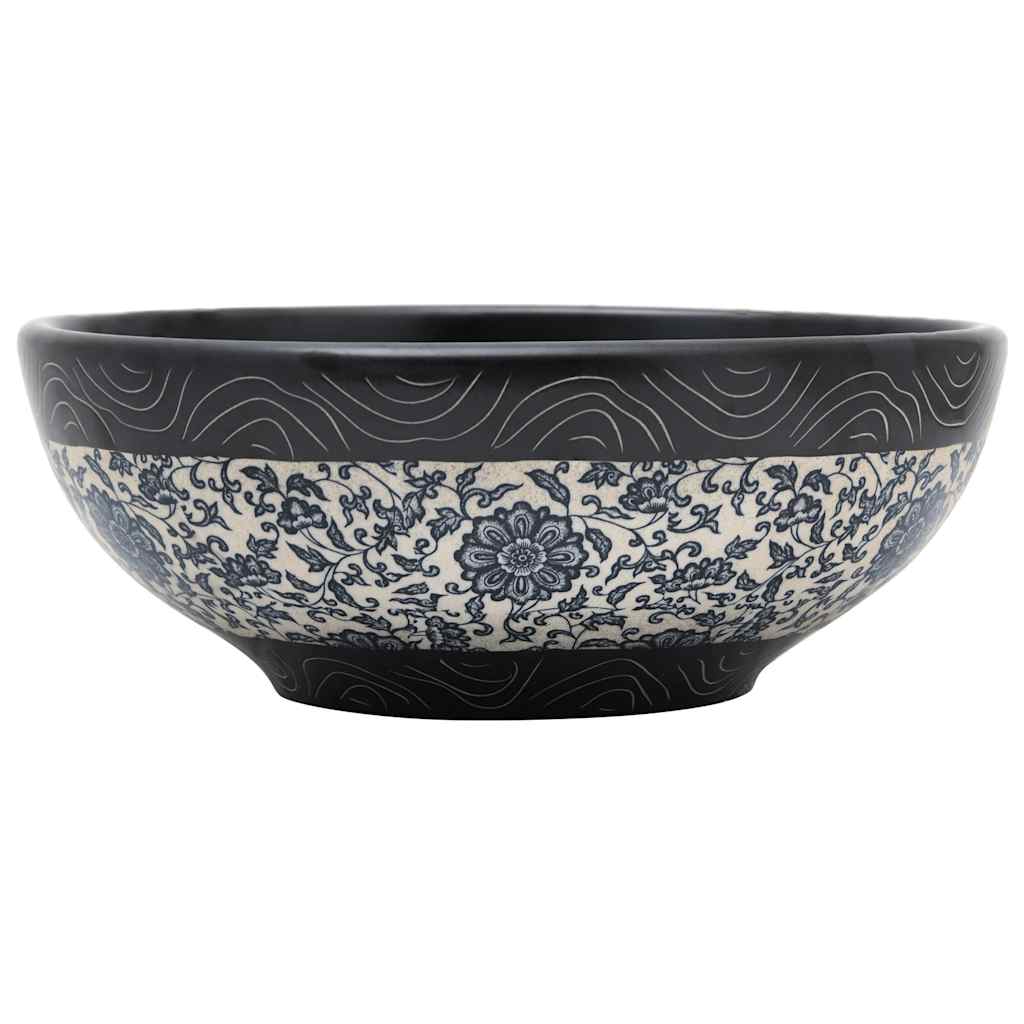 Vidaxx évier à poser rond φ41x14 cm céramique noir et bleu