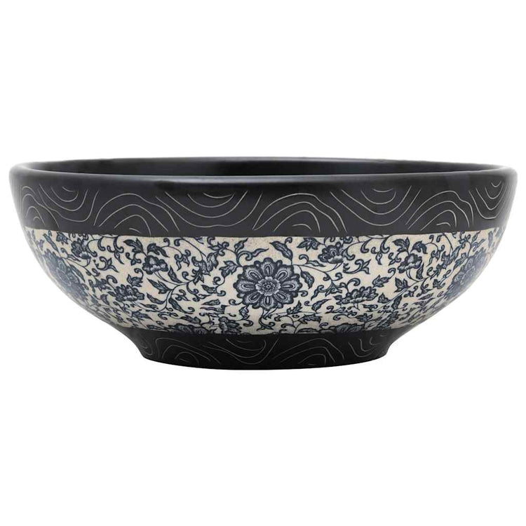 Vidaxx évier à poser rond φ41x14 cm céramique noir et bleu