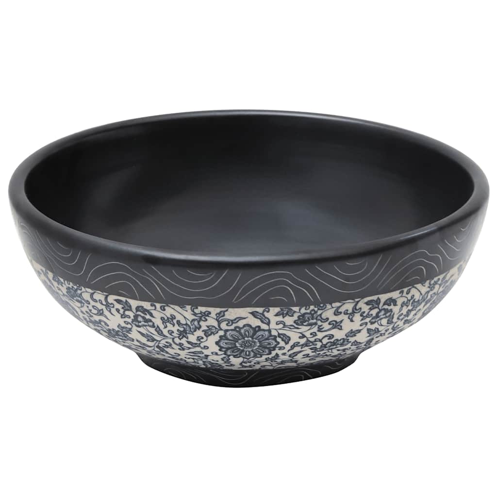 Vidaxx évier à poser rond φ41x14 cm céramique noir et bleu