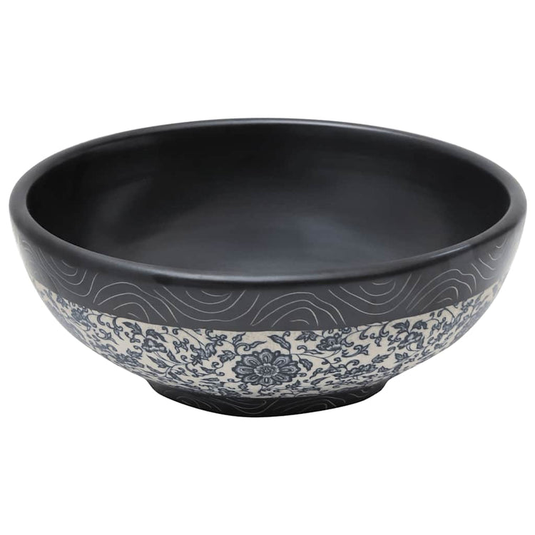 Vidaxx évier à poser rond φ41x14 cm céramique noir et bleu
