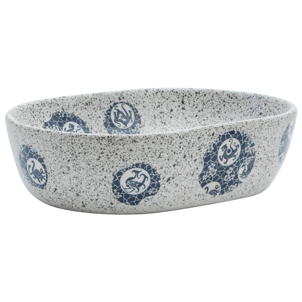 La stracture vidaxl étaitker ovaal 47x33x13 cm gris et bleu céramique