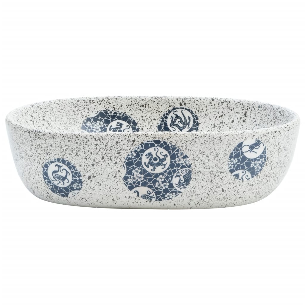 La stracture vidaxl étaitker ovaal 47x33x13 cm gris et bleu céramique