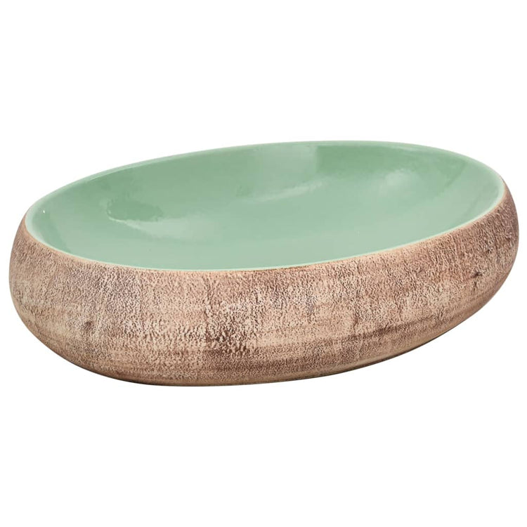 Vidaxl Staction Wasker Ovaal 59x40x15 cm Green et brun en céramique