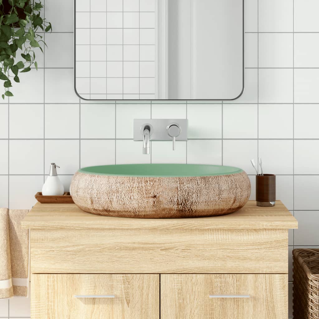 Vidaxl Staction Wasker Ovaal 59x40x15 cm Green et brun en céramique