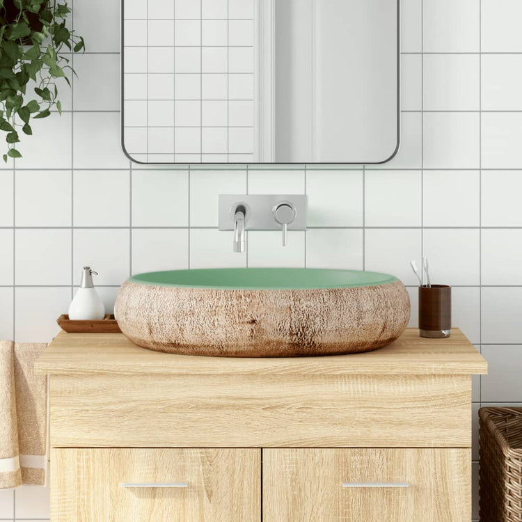 Vidaxl Staction Wasker Ovaal 59x40x15 cm Green et brun en céramique