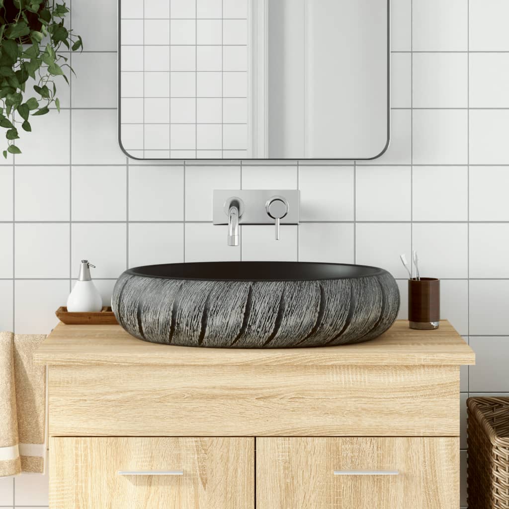 Vidaxl Staction Wasker Ovaal 59x40x15 cm Céramique noir et gris