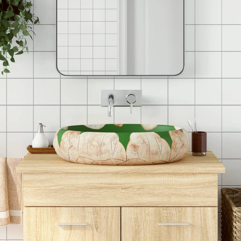 Vidaxl Staction Wasker Ovaal 59x40x15 cm Green et brun en céramique