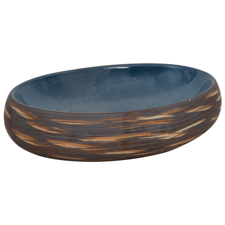 Vidaxl Staction Wasker Ovaal 59x40x15 cm Céramique brun et bleu