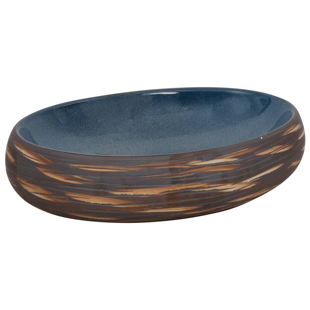 Vidaxx évier à poser ovale 59x40x15 cm céramique marron et bleu