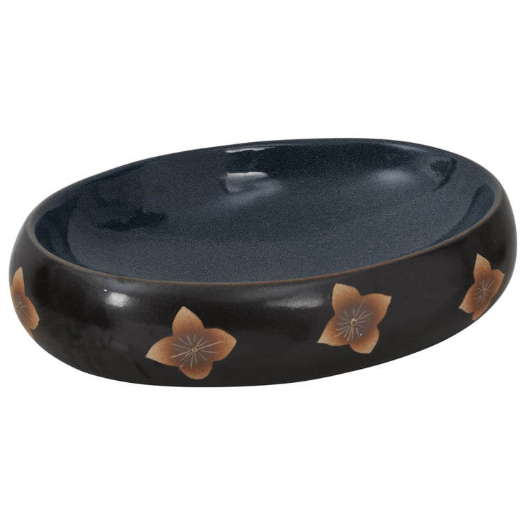 Vidaxl Staction Wasker Ovaal 59x40x15 cm Céramique noir et bleu