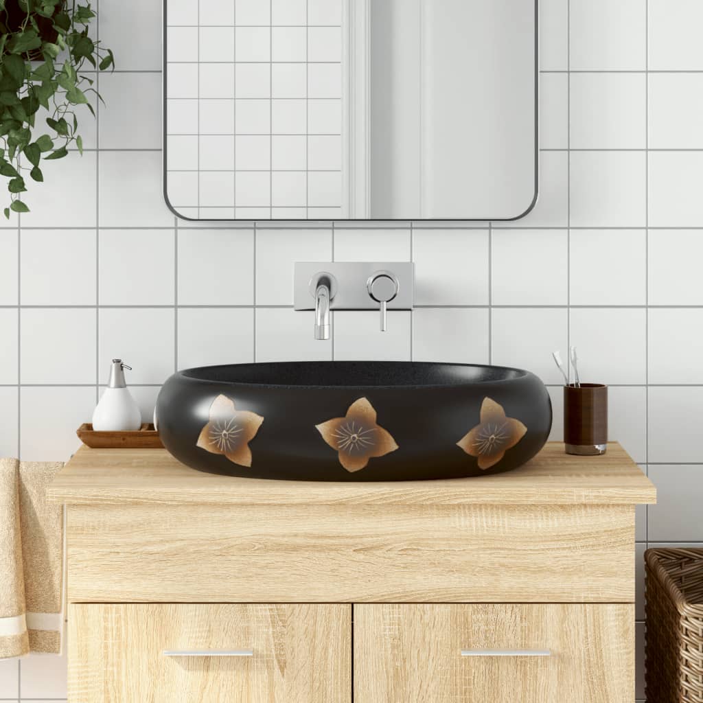 Vidaxl Staction Wasker Ovaal 59x40x15 cm Céramique noir et bleu