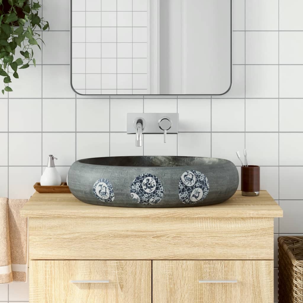 La stracture vidaxl étaitker ovaal 59x40x15 cm gris en céramique
