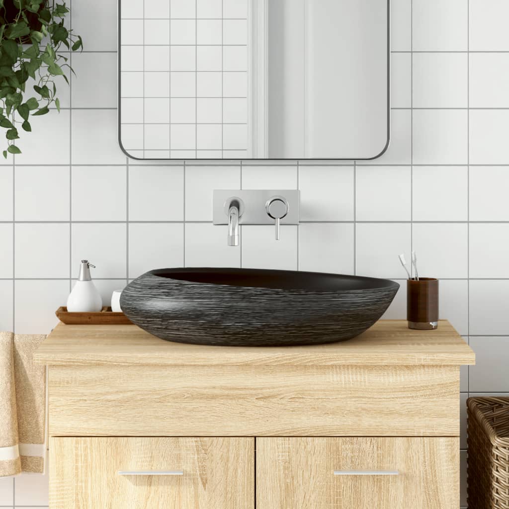 Vidaxx lavabo à poser ovale 59x40x14 cm céramique gris et noir