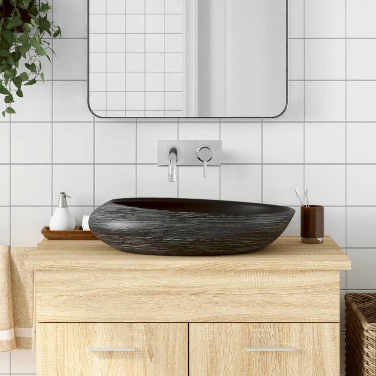 Vidaxx lavabo à poser ovale 59x40x14 cm céramique gris et noir