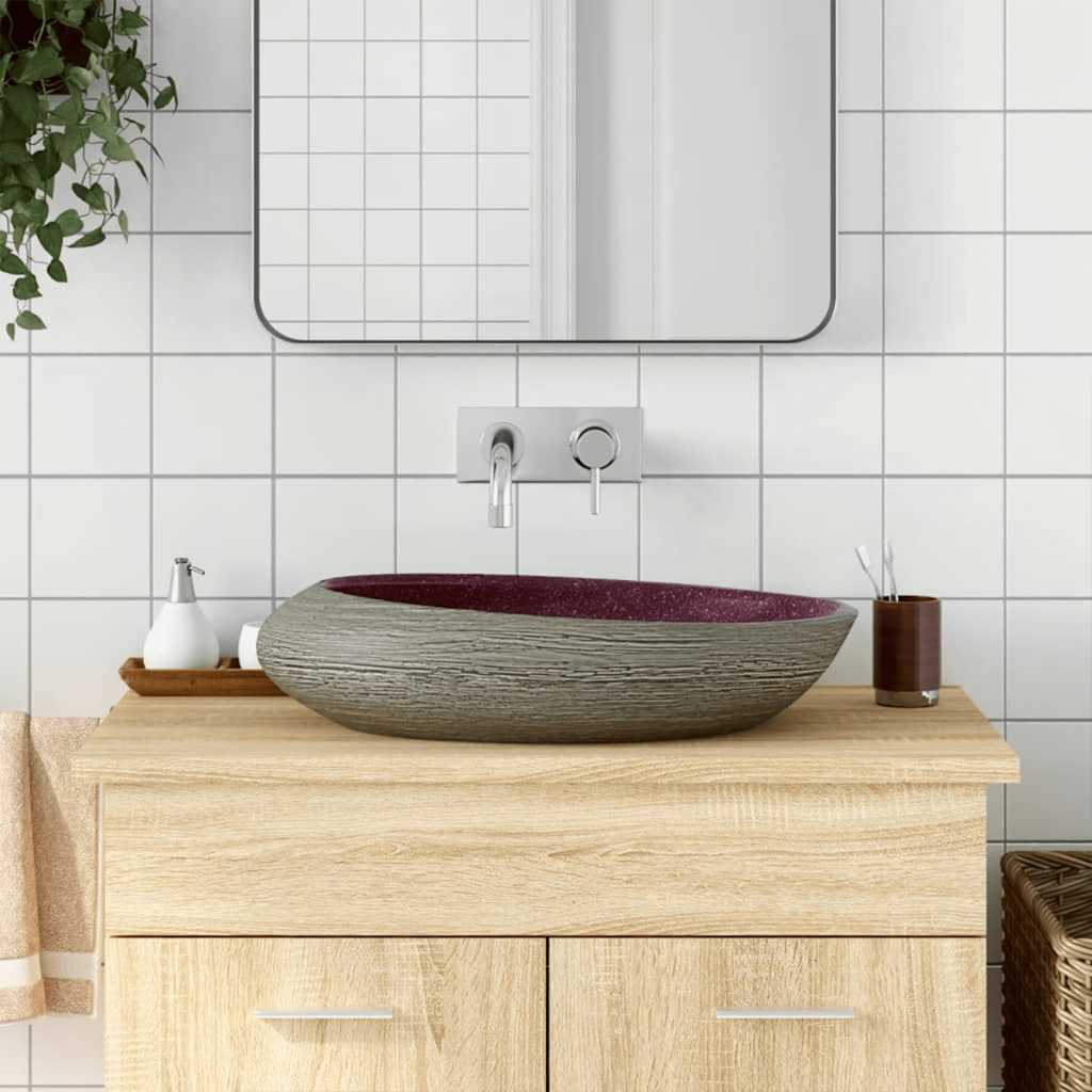 Vidaxl Staction Wasker Ovaal 59x40x14 cm en céramique violet et gris