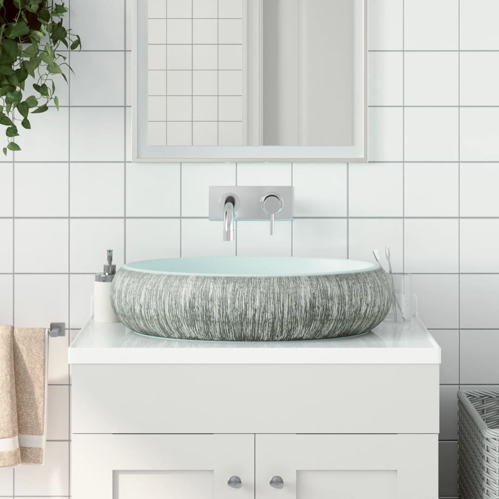La stracture vidaxl étaitker ovaal 59x40x15 cm gris et bleu en céramique
