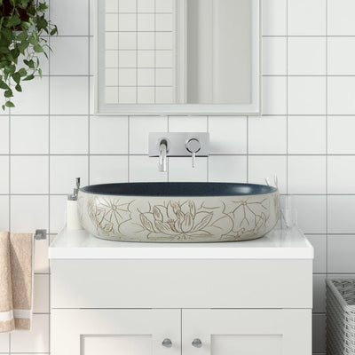 Vidaxl straction lavage interdise ovaal 59x40x14 cm sable en céramique -colore et bleu