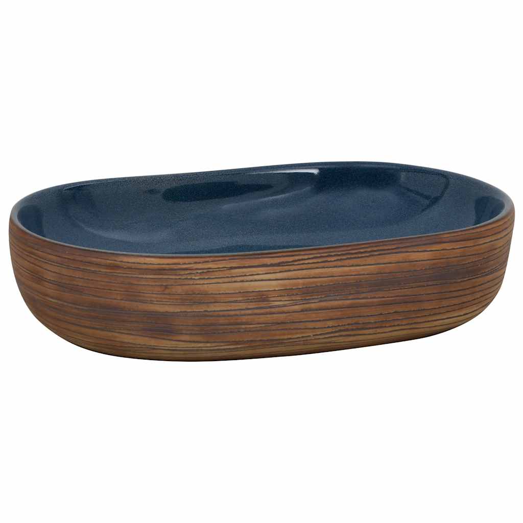 Vidaxl Staction Wasker Ovaal 59x40x14 cm Céramique brun et bleu