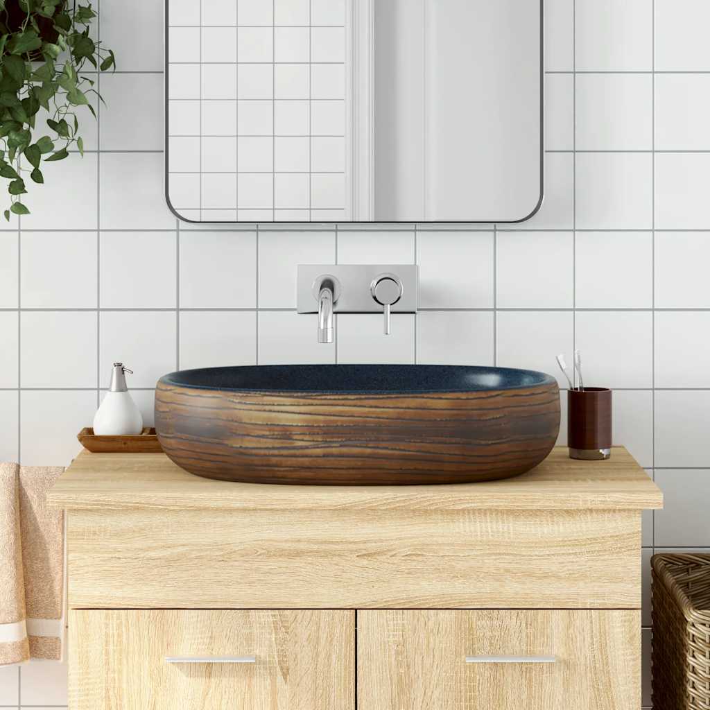 Vidaxl Staction Wasker Ovaal 59x40x14 cm Céramique brun et bleu