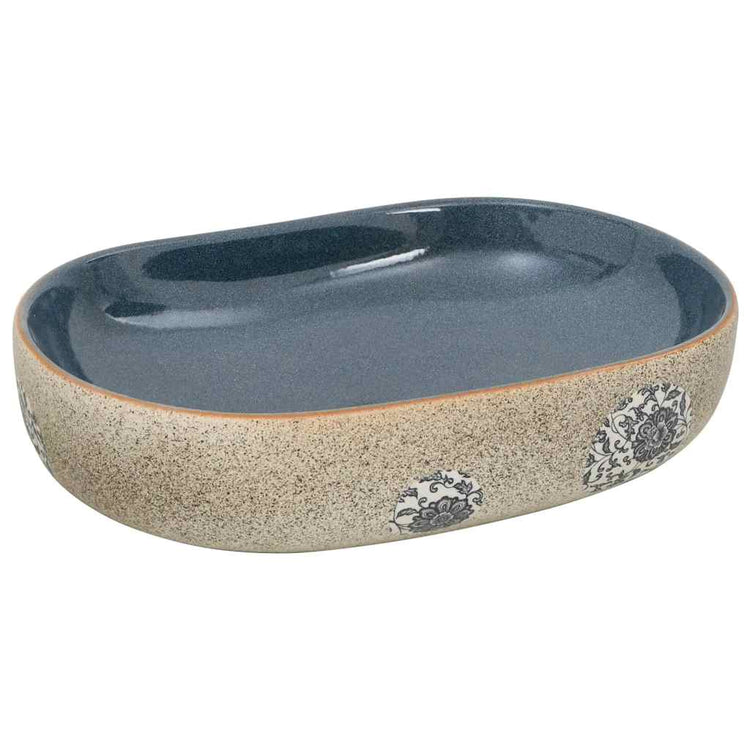 Vidaxl straction lavage interdise ovaal 59x40x14 cm sable en céramique -colore et bleu