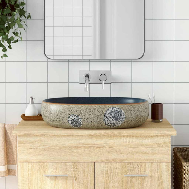 Vidaxl straction lavage interdise ovaal 59x40x14 cm sable en céramique -colore et bleu