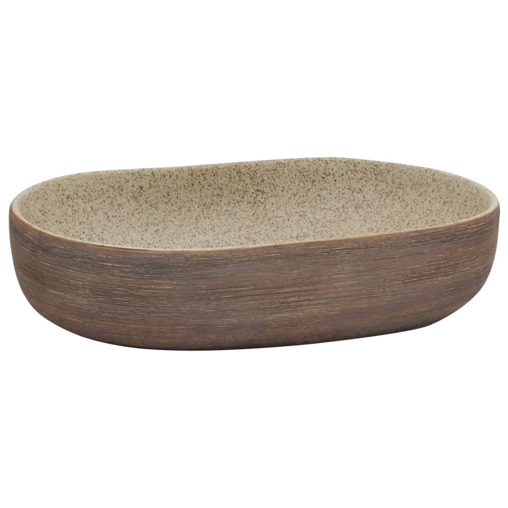 Vidaxl Staction Wash Ban Ovaal 59x40x14 cm Sable en céramique -colore et marron