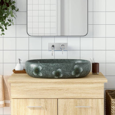Vidaxl Staction Washer ovaal 59x40x14 cm bleu céramique