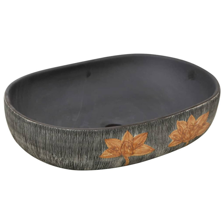 La stracture vidaxl étaitker ovaal 59x40x14 cm gris et noir en céramique et noir