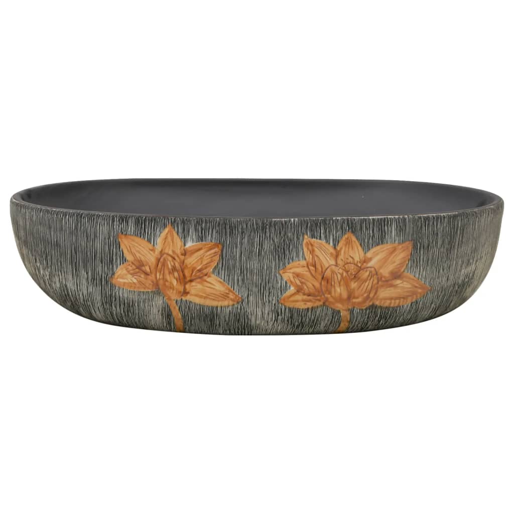 La stracture vidaxl étaitker ovaal 59x40x14 cm gris et noir en céramique et noir