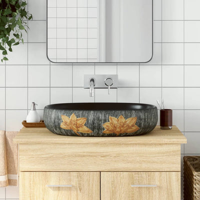 La stracture vidaxl étaitker ovaal 59x40x14 cm gris et noir en céramique et noir