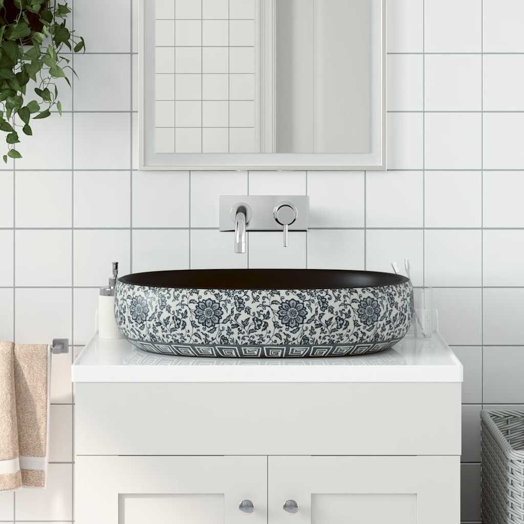 Vidaxl Staction Wasker Ovaal 59x40x14 cm Céramique noir et bleu