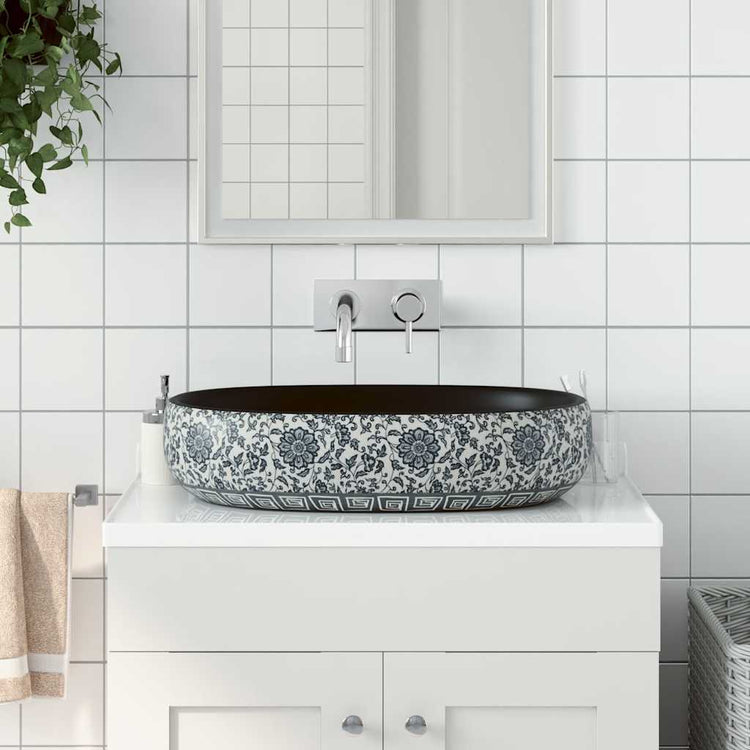 Vidaxl Staction Wasker Ovaal 59x40x14 cm Céramique noir et bleu