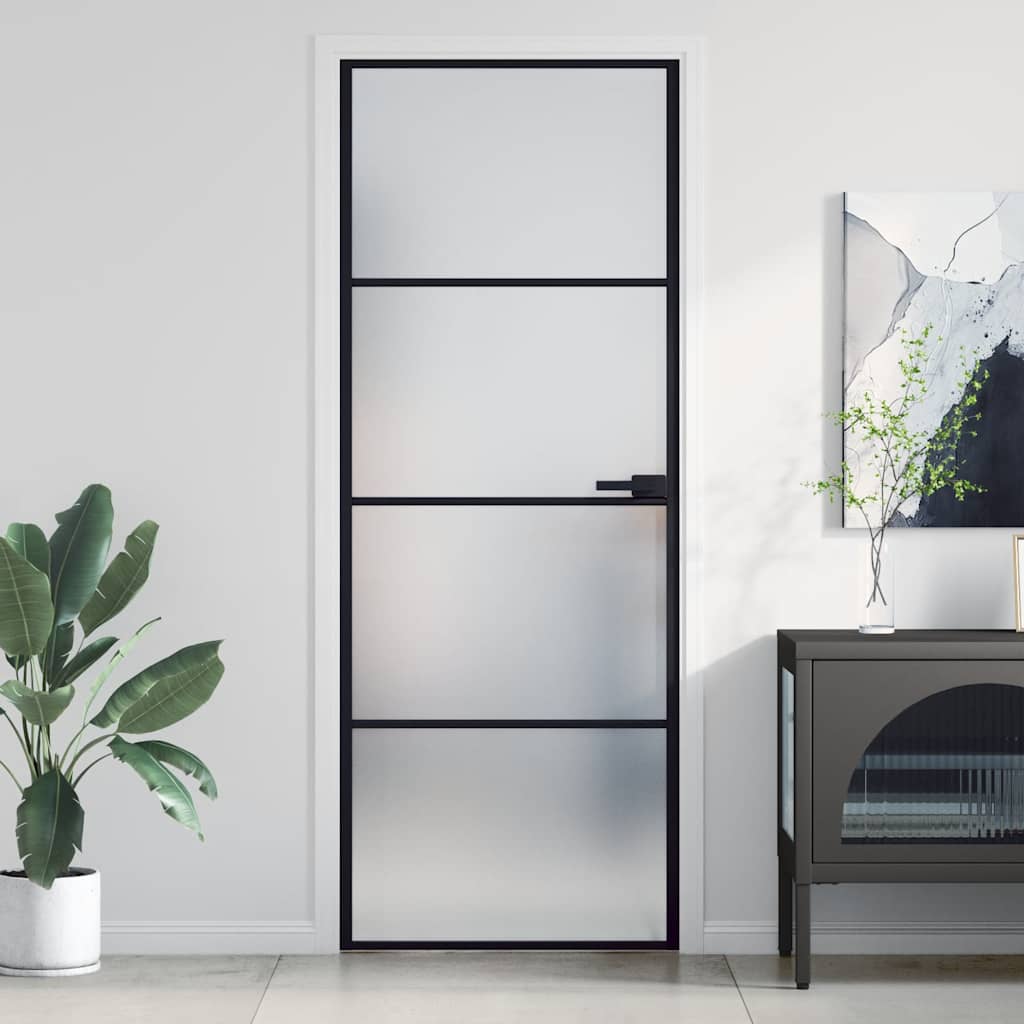 Vidaxl Porte intérieure étroite 76x201,5 cm Verre durcie et aluminium noir