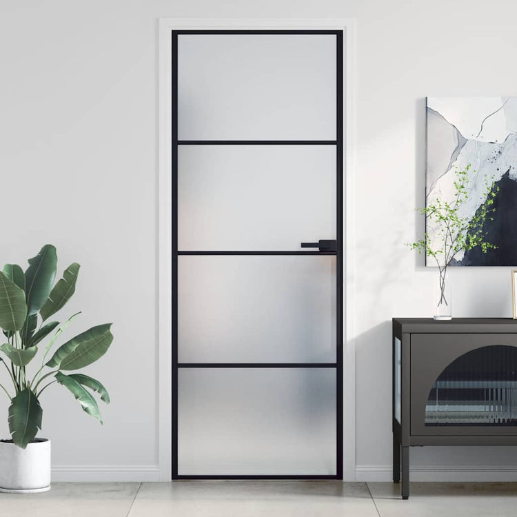Vidaxl Porte intérieure étroite 76x201,5 cm Verre durcie et aluminium noir
