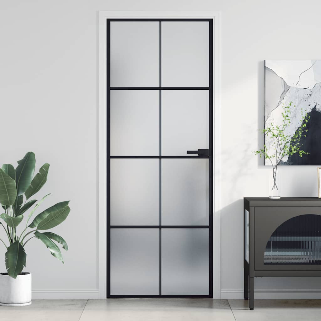 Vidaxx porte intérieure étroite 76x201,5 cm verre trempé et aluminium noir