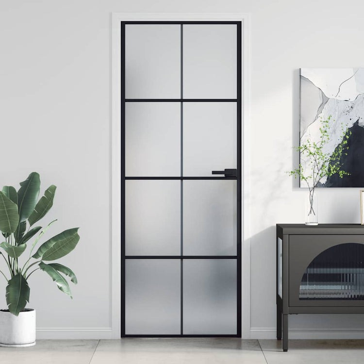 Vidaxx porte intérieure étroite 76x201,5 cm verre trempé et aluminium noir