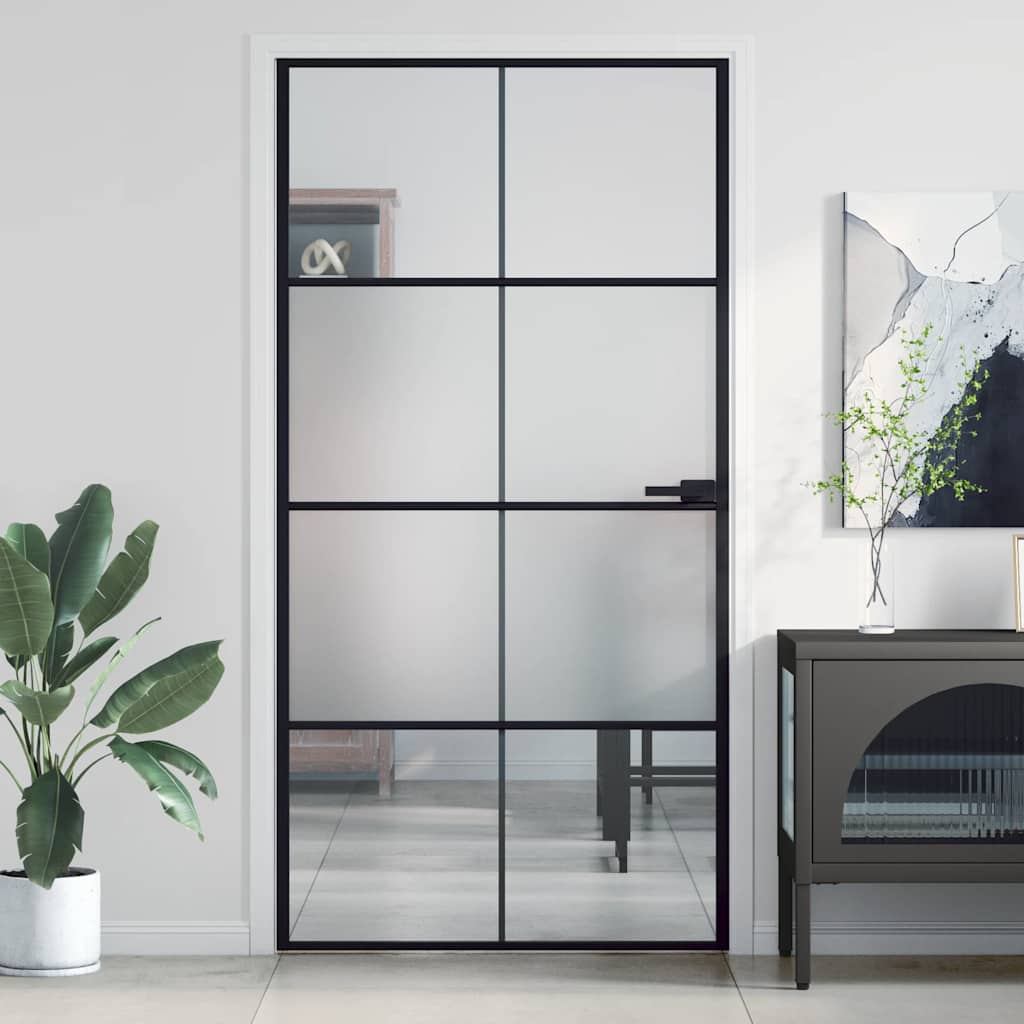 Vidaxx porte intérieure étroite 102,5x201,5 cm verre trempé et aluminium noir